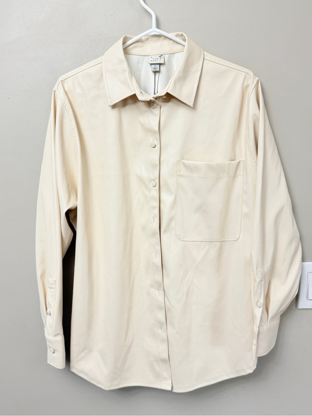 A New Day Cream Faux Leather Button Down Shirt Jacket - M